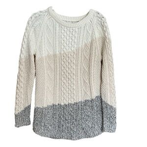L.L. Bean Signature Fisherman Tunic Cable Knit Sweater Colorblock Womens Small